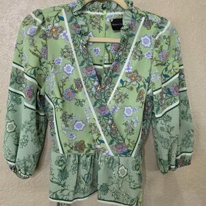 Mint Green Floral Wrap Top by Maison Tara